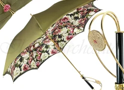 Precious Khaki Umbrella with Crystal Medallion