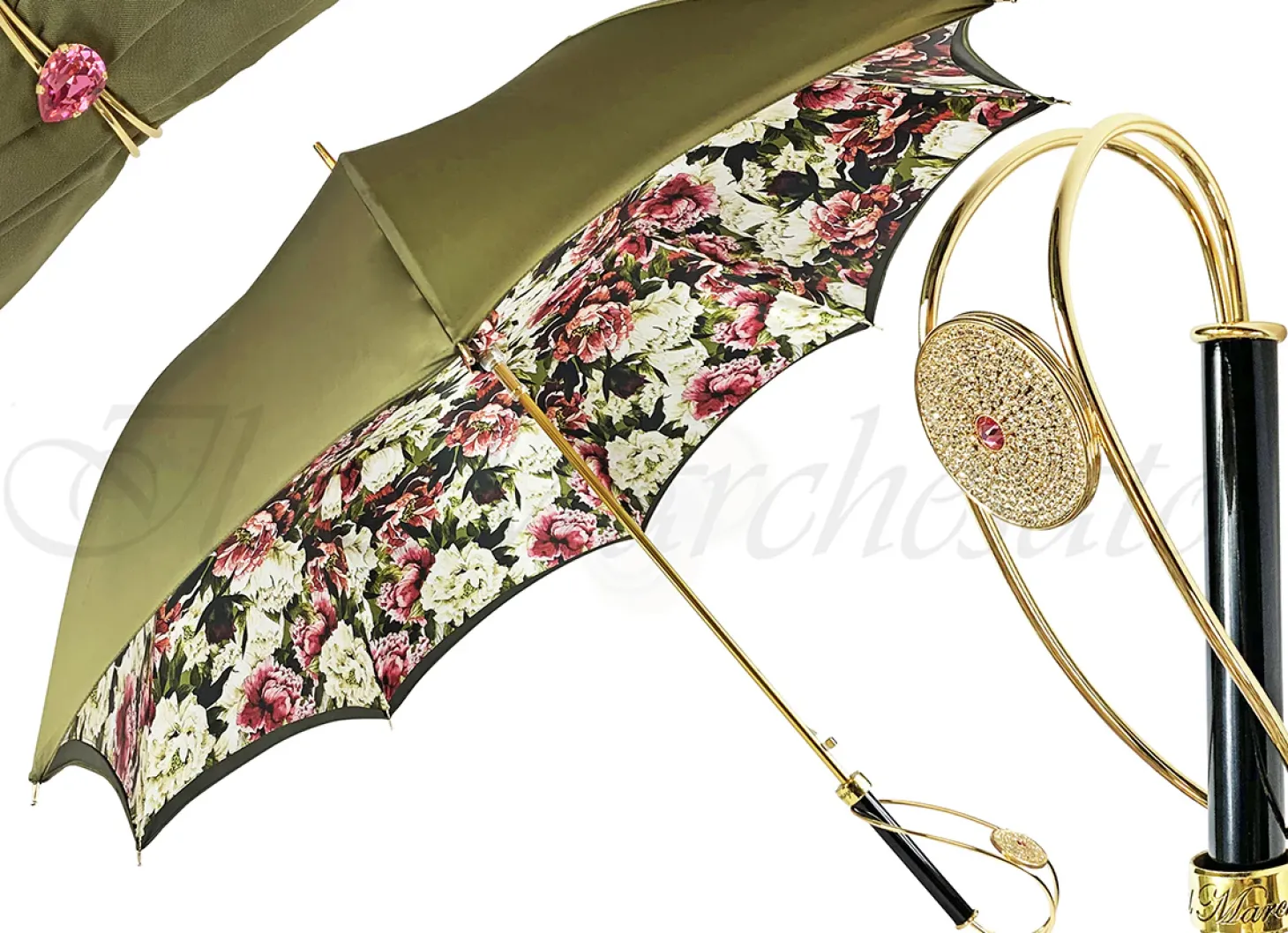 Precious Khaki Umbrella with Crystal Medallion