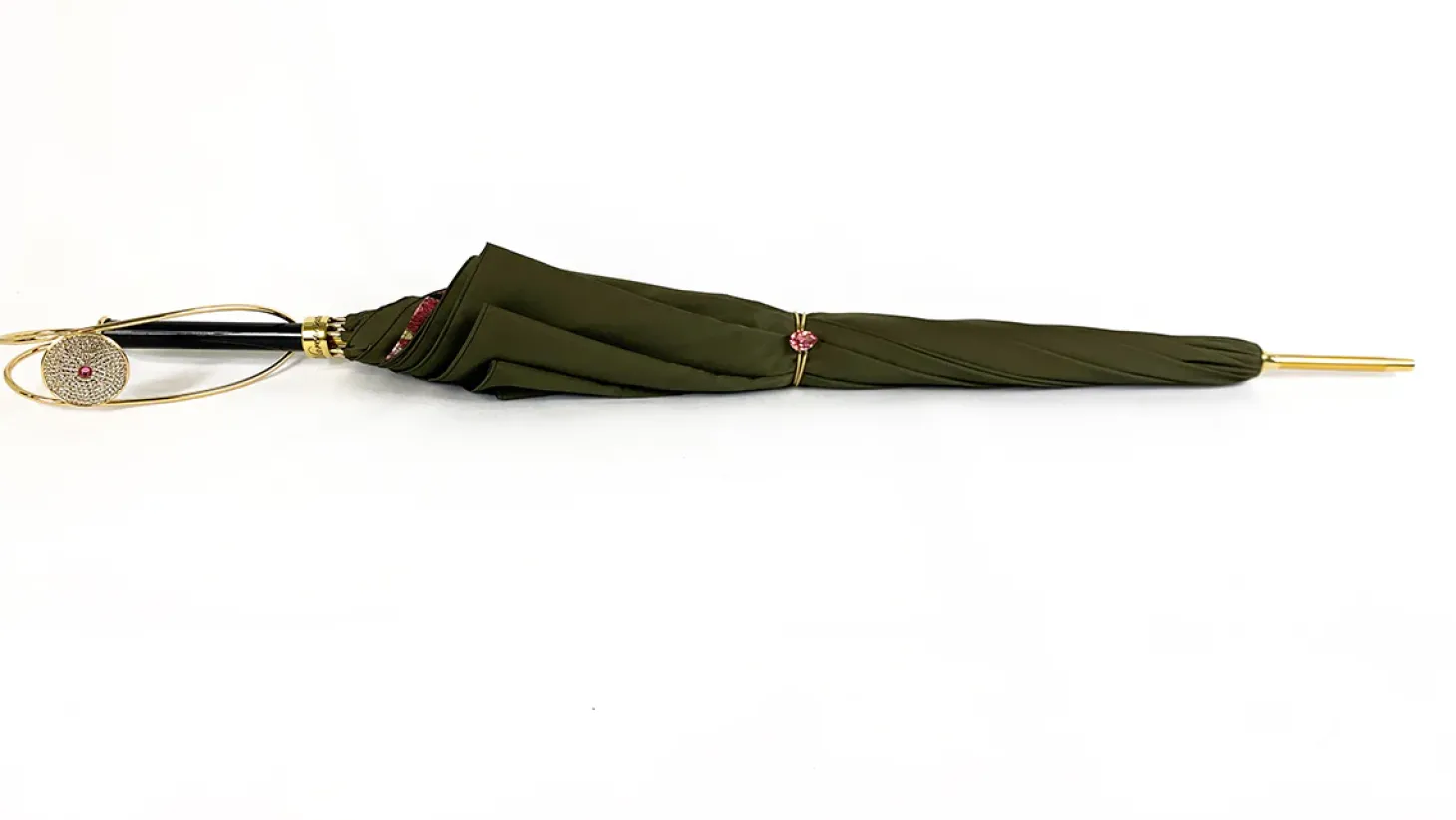 Precious Khaki Umbrella with Crystal Medallion