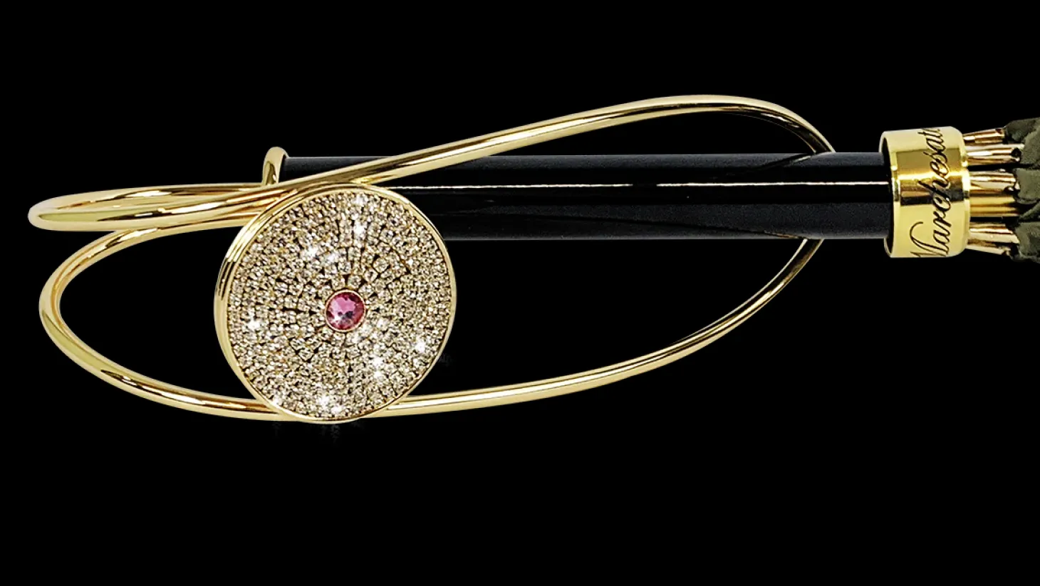 Precious Khaki Umbrella with Crystal Medallion