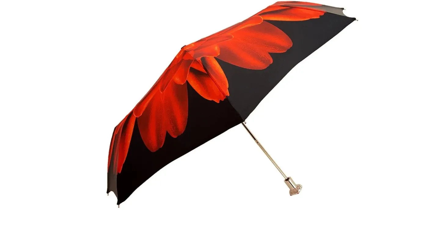 Red Flower Women's Folding Umbrella with Silver-Plated Handle