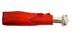 Red Flower Women's Folding Umbrella with Silver-Plated Handle