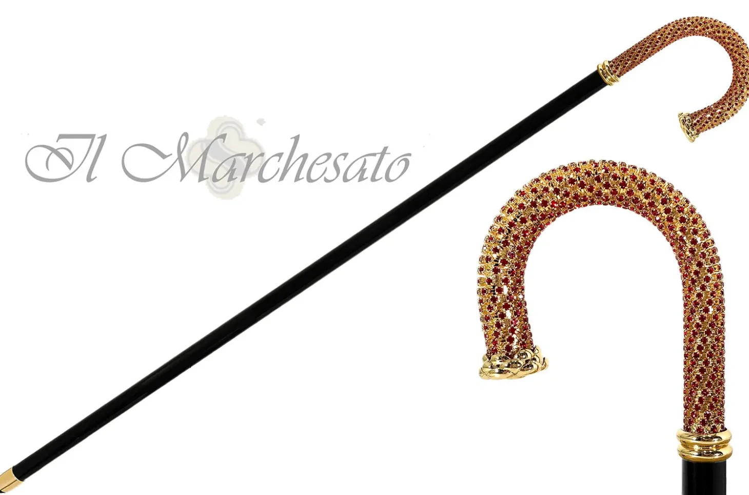 Red Siam crystals - 24K goldplated Walking stick