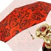 Romantic collapsible umbrella with 24K gold plated rose handle