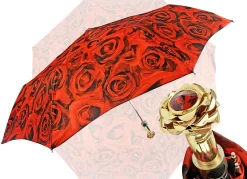 Romantic collapsible umbrella with 24K gold plated rose handle