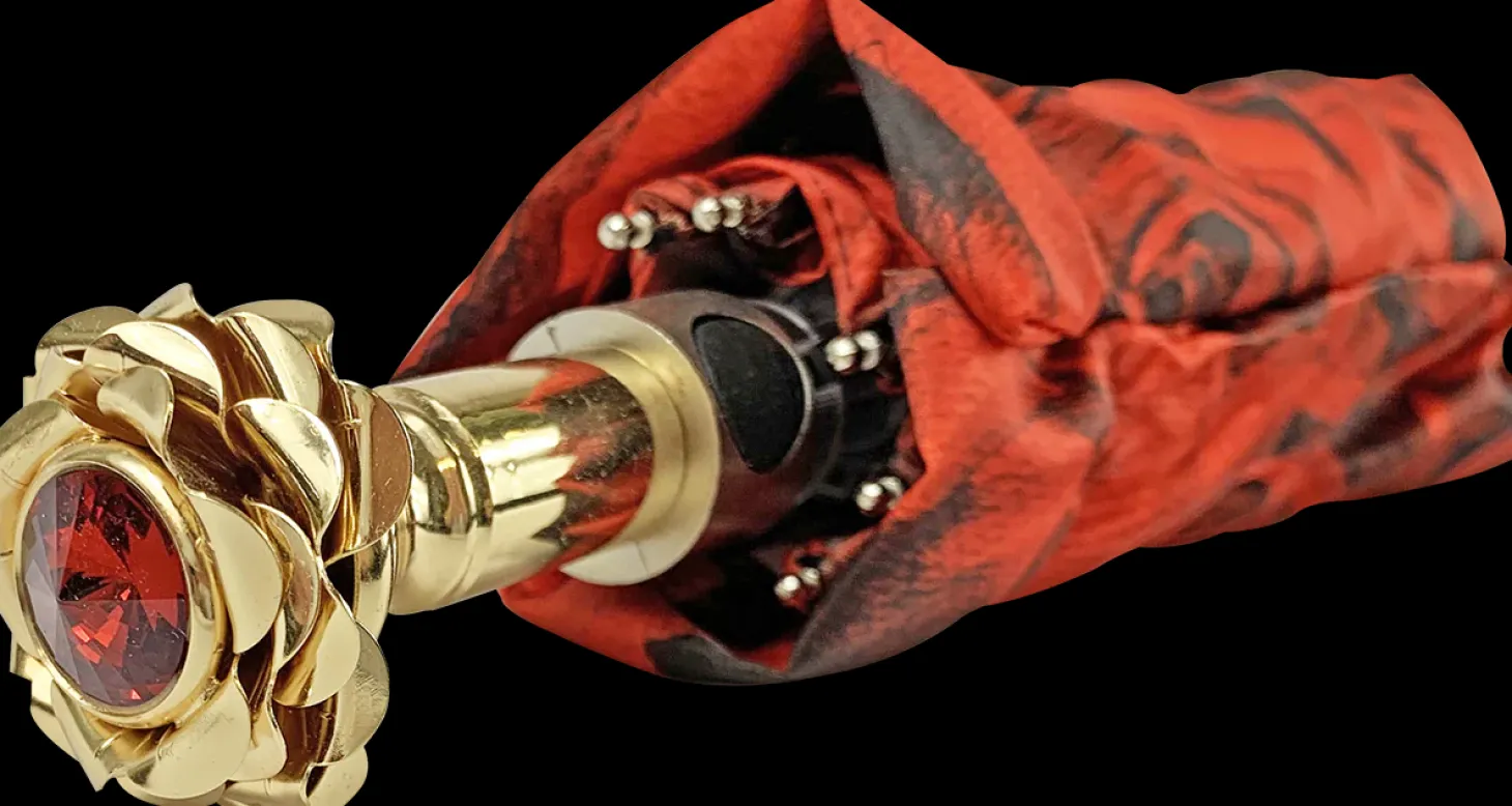 Romantic collapsible umbrella with 24K gold plated rose handle