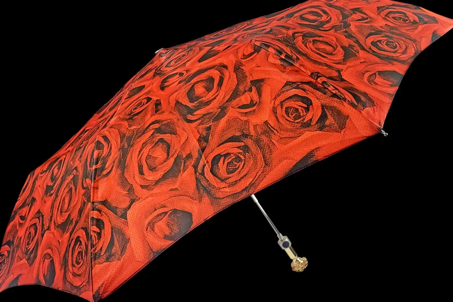 Romantic collapsible umbrella with 24K gold plated rose handle
