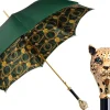 Savannah Majesty: Green Umbrella with Striking Leopard Handle