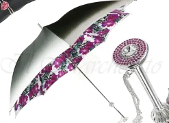 Silvered Umbrella with Anemones and Fuchsia Crystals