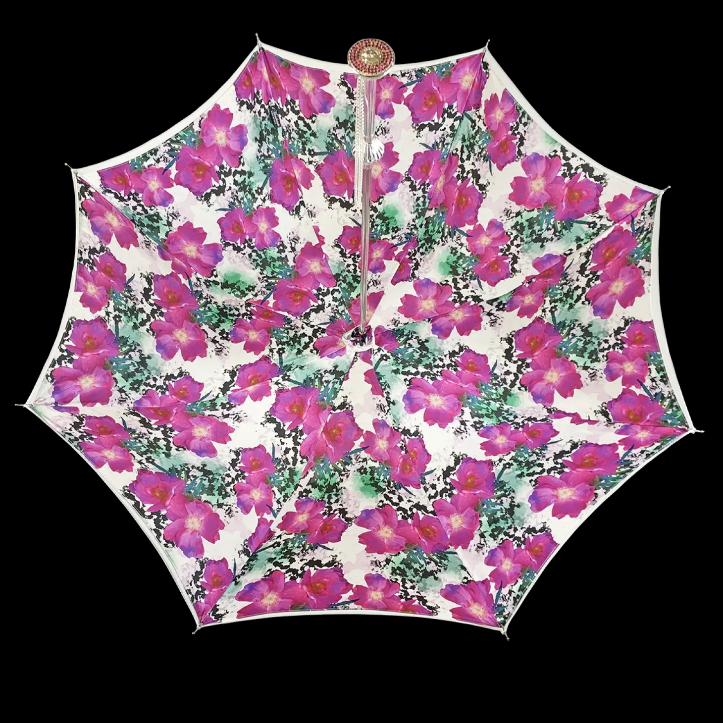 Silvered Umbrella with Anemones and Fuchsia Crystals