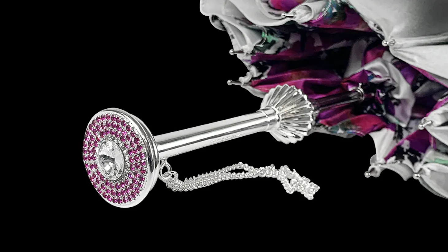Silvered Umbrella with Anemones and Fuchsia Crystals