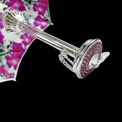 Silvered Umbrella with Anemones and Fuchsia Crystals
