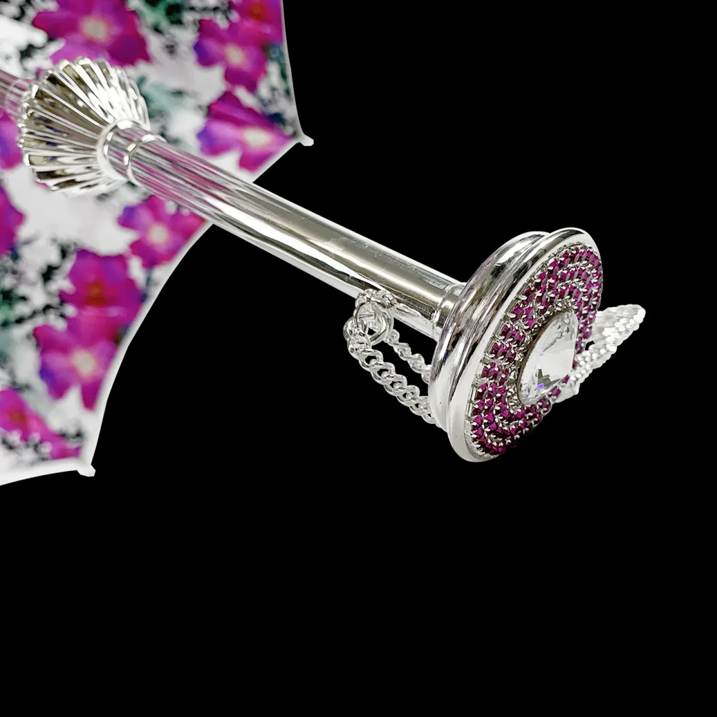 Silvered Umbrella with Anemones and Fuchsia Crystals