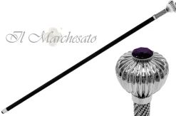 Silverplated "flower" walking stick with crystals