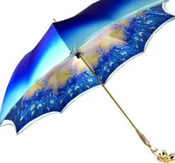 Sky Blue Gradient Umbrella, Daisies Print