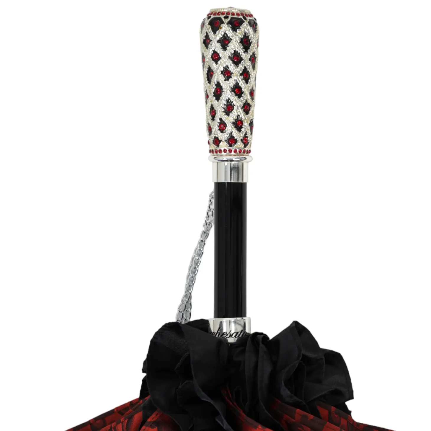 Special Edition Umbrella Featuring Black Ruffles and Silver-Plated Acc