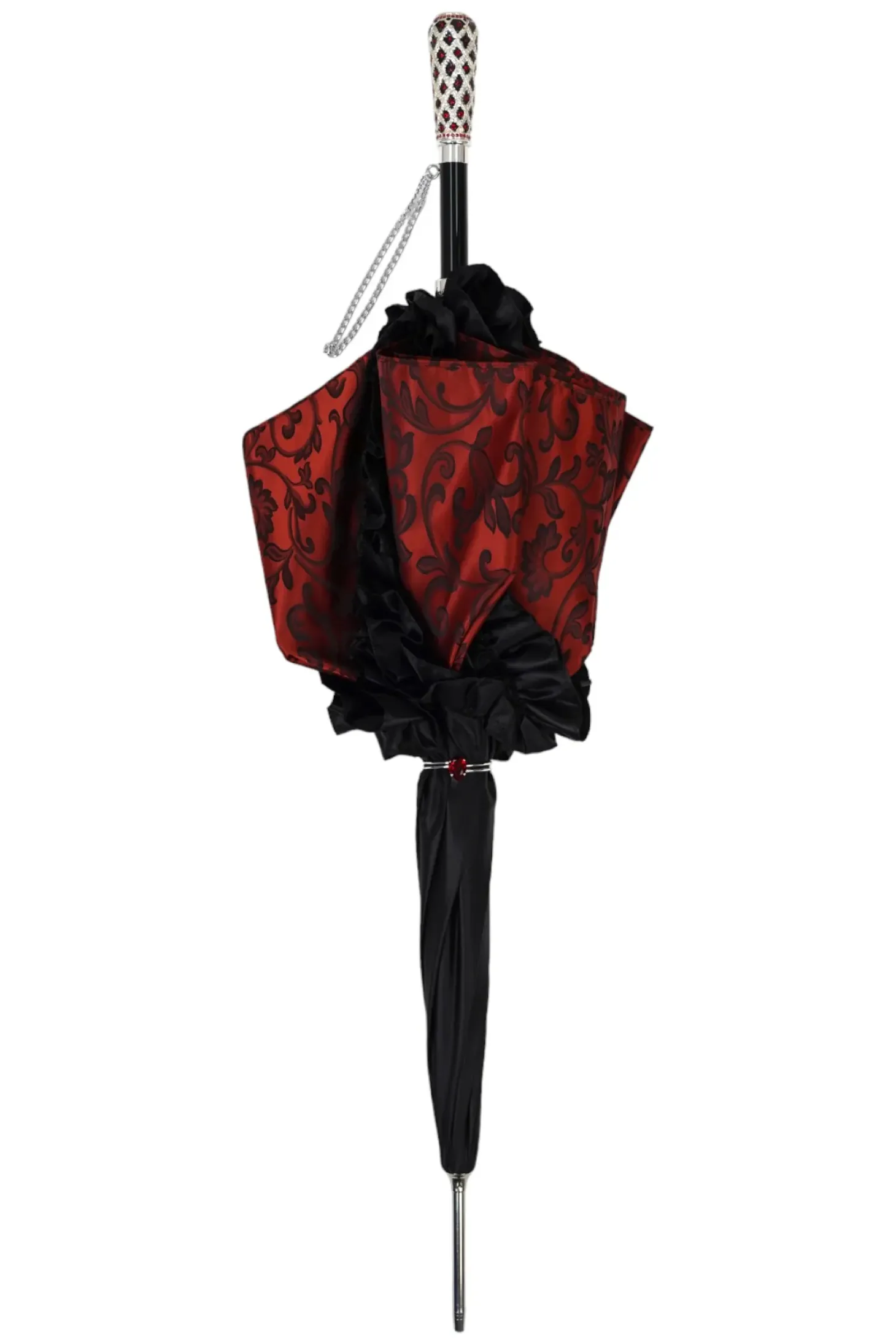 Special Edition Umbrella Featuring Black Ruffles and Silver-Plated Acc