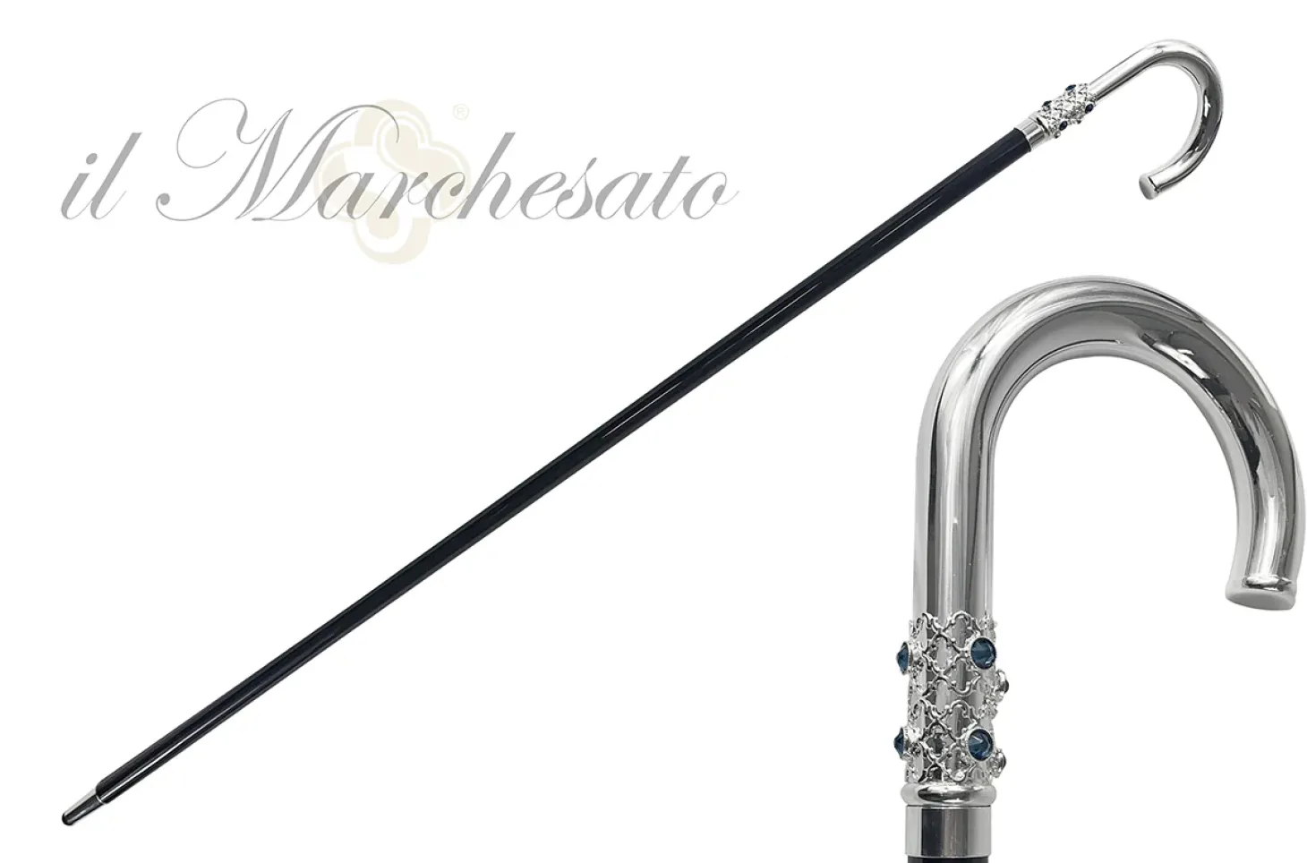 Sturdy Walking Stick With Blue Crystals