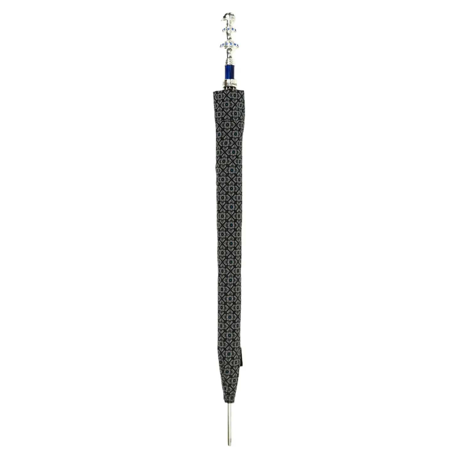 Stylish Grey & Blue Jacquard Umbrella - Silverplated handle