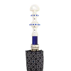Stylish Grey & Blue Jacquard Umbrella - Silverplated handle