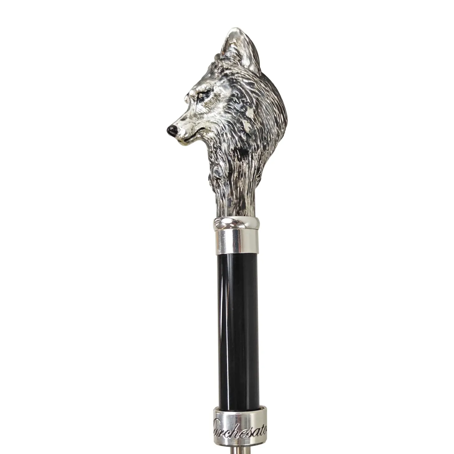 Stylish umbrell - Silverplated 925 Wolf with fur design