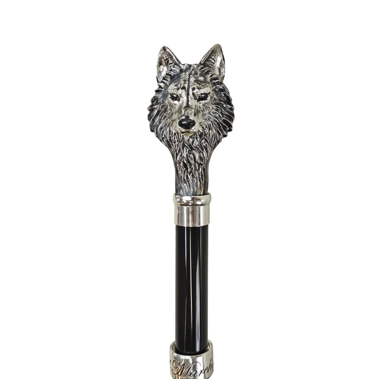 Stylish umbrell - Silverplated 925 Wolf with fur design