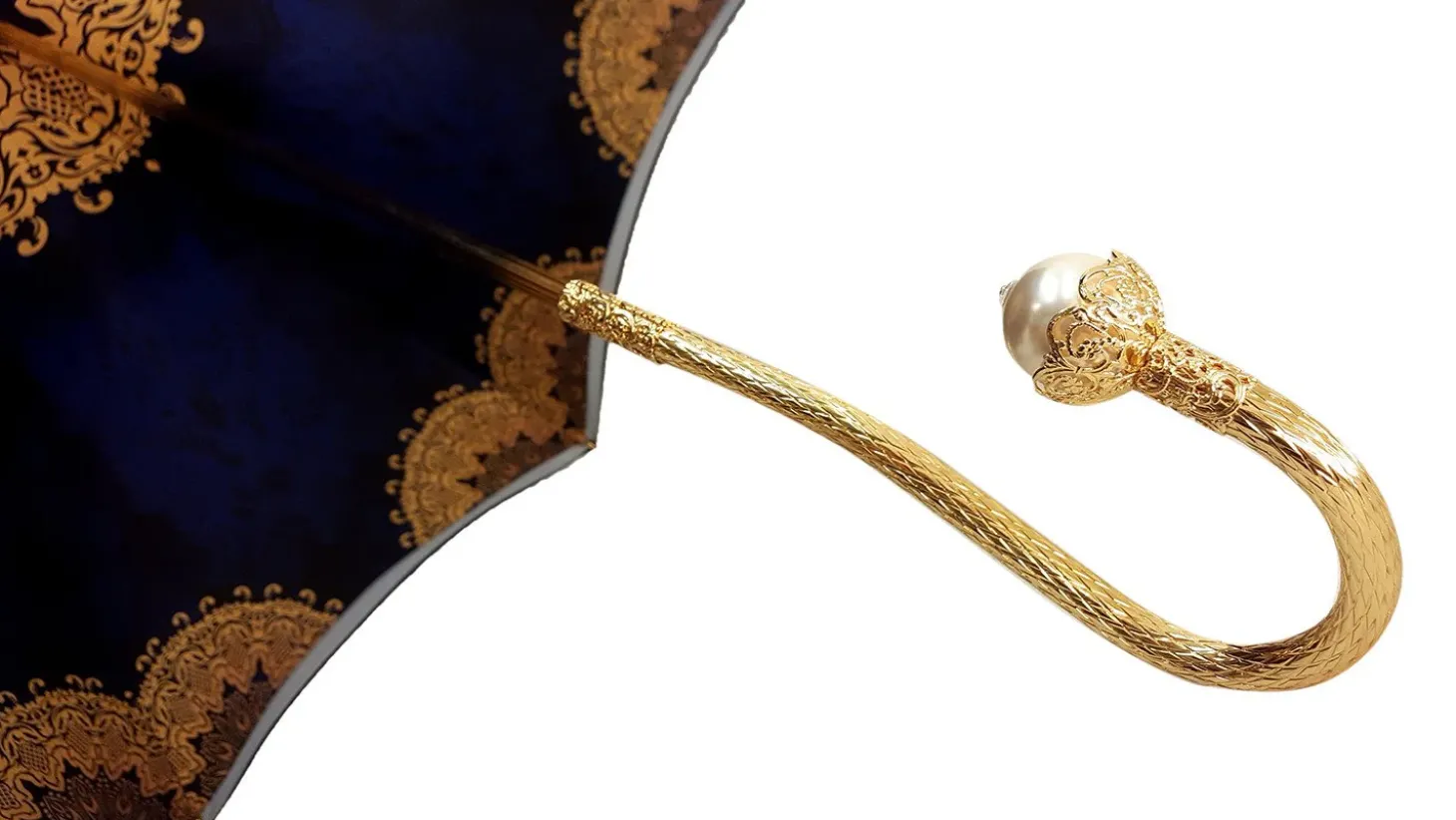 Superb Double Canopy Umbrella Finished in a Luxurious Blue Satin Polye