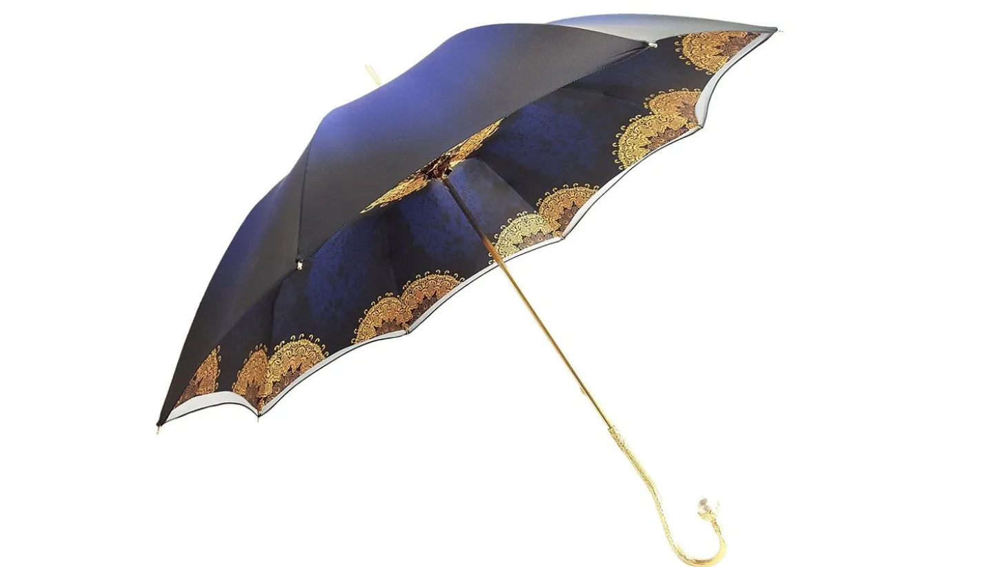 Superb Double Canopy Umbrella Finished in a Luxurious Blue Satin Polye
