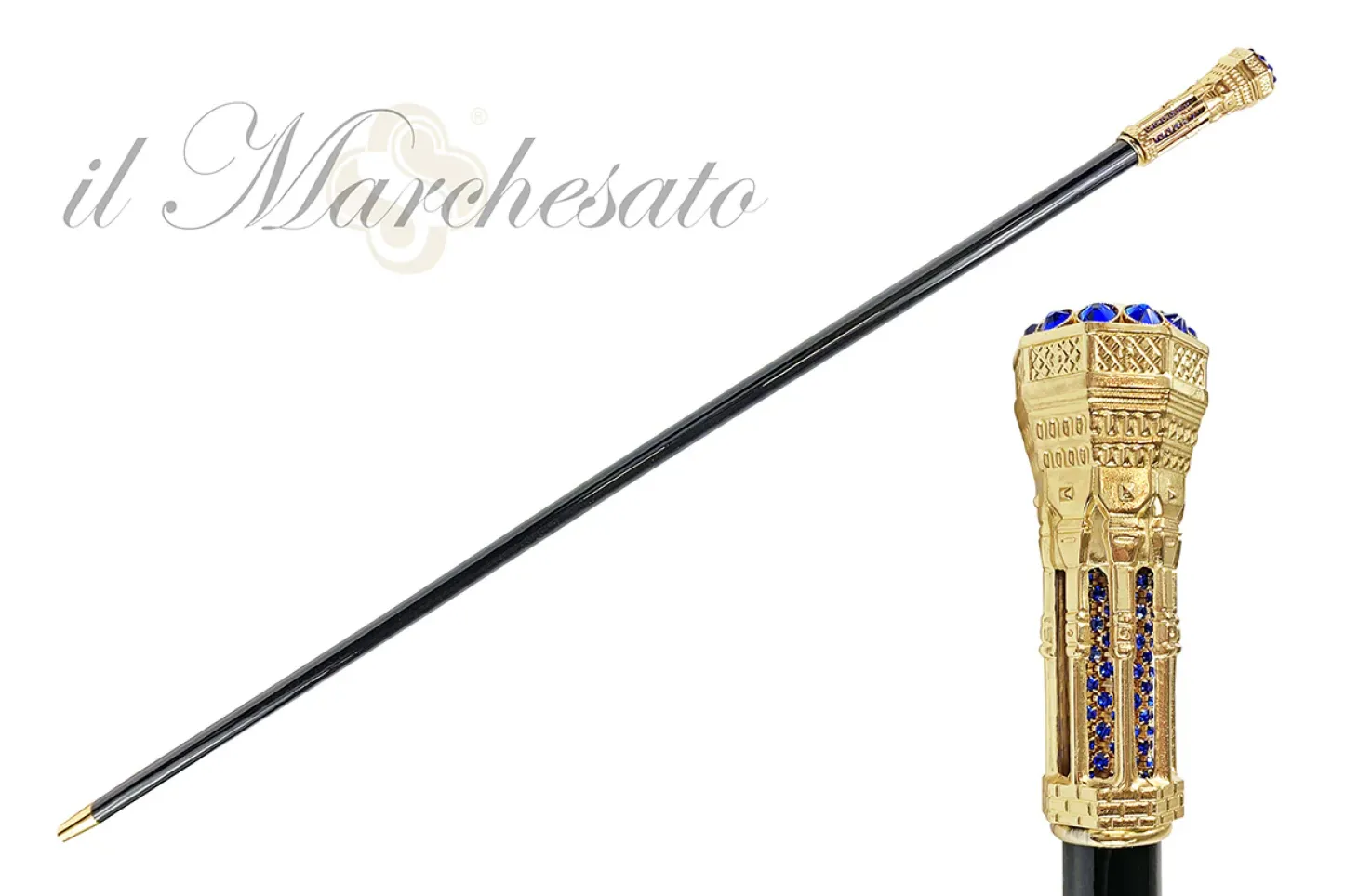 Tower walking stick with Blue crystals