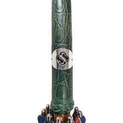 Umbrella with green Caiman Crocodile leather handle