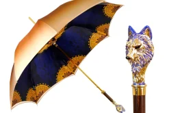 Umbrella with Hand-Painted Golden Wolf