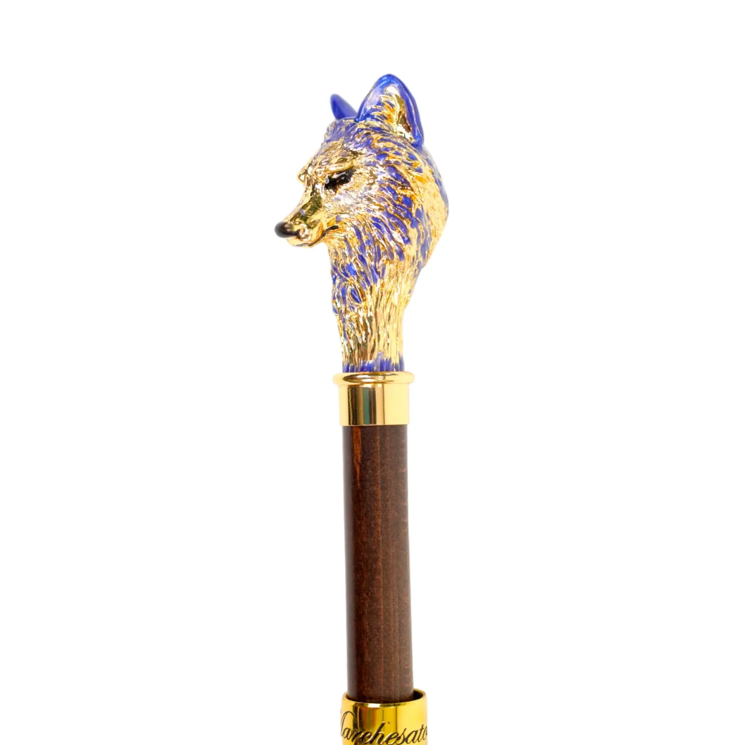 Umbrella with Hand-Painted Golden Wolf