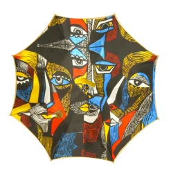 Umbrella with Painted Canvas Style Fabric - Leather handle