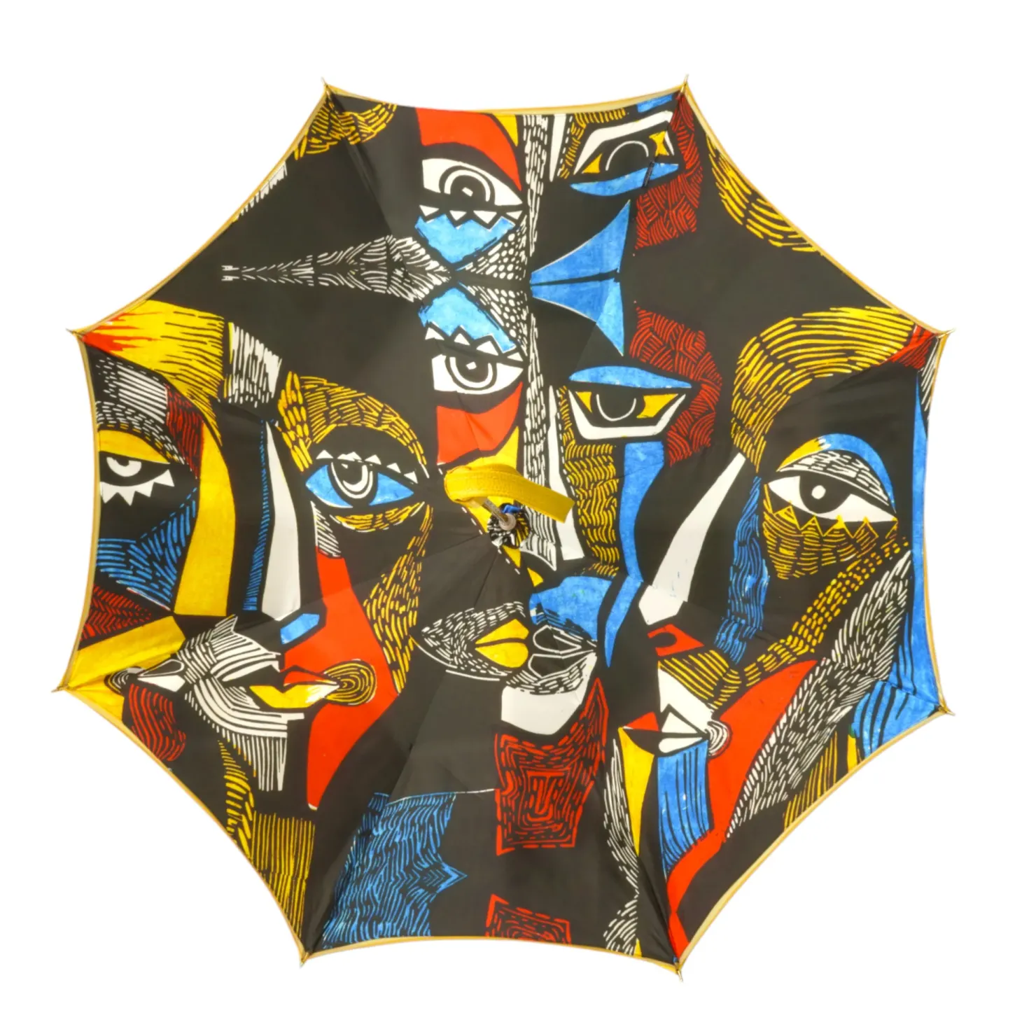 Umbrella with Painted Canvas Style Fabric - Leather handle
