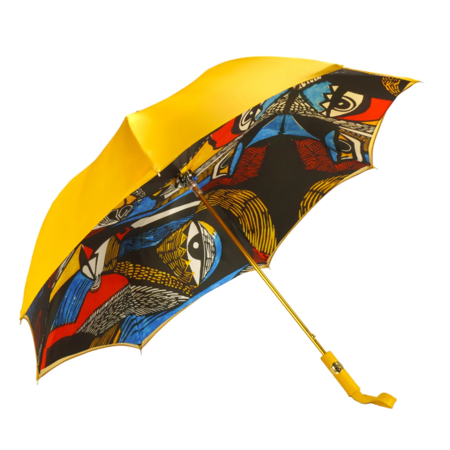 Umbrella with Painted Canvas Style Fabric - Leather handle