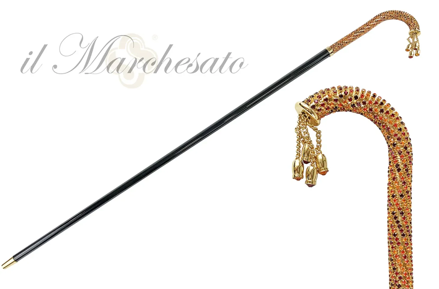 Walking stick Encrusted with multicolor red and orange Crystals