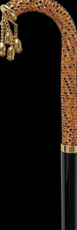 Walking stick Encrusted with multicolor red and orange Crystals