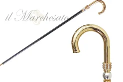 Walking stick for man in brass - 24K goldplated with Silverplated sphe