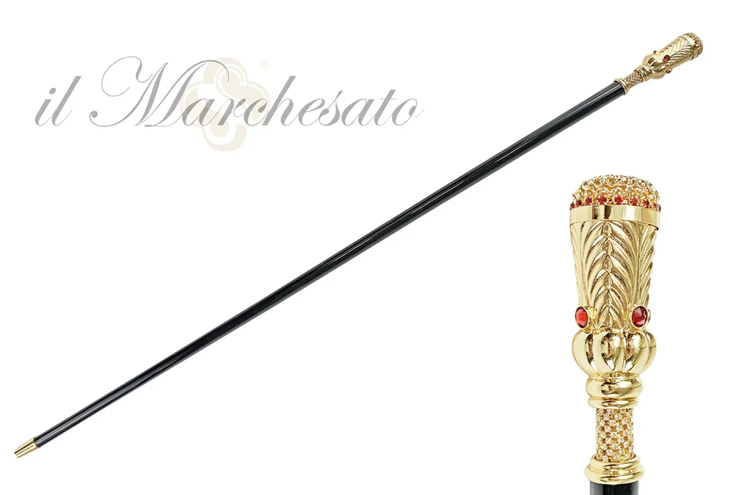 Walking stick in gold plated brass knob