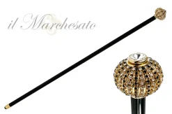 Walking stick with brass onion with black and white crystals