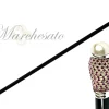 Walking Stick With Pearl and Fuchsia Color rhinestones