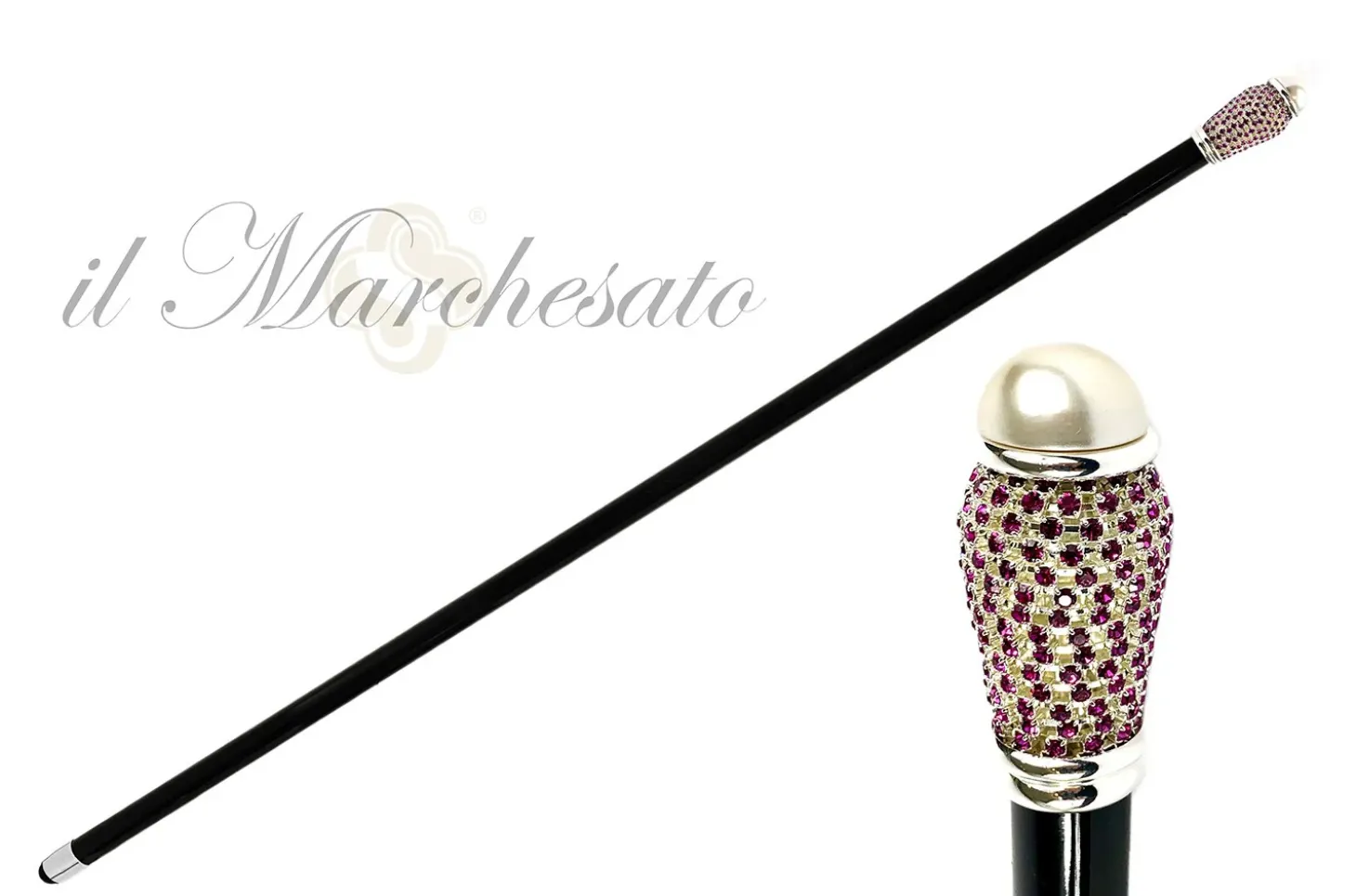 Walking Stick With Pearl and Fuchsia Color rhinestones