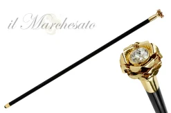 Walking Stick with Rose in golden brass
