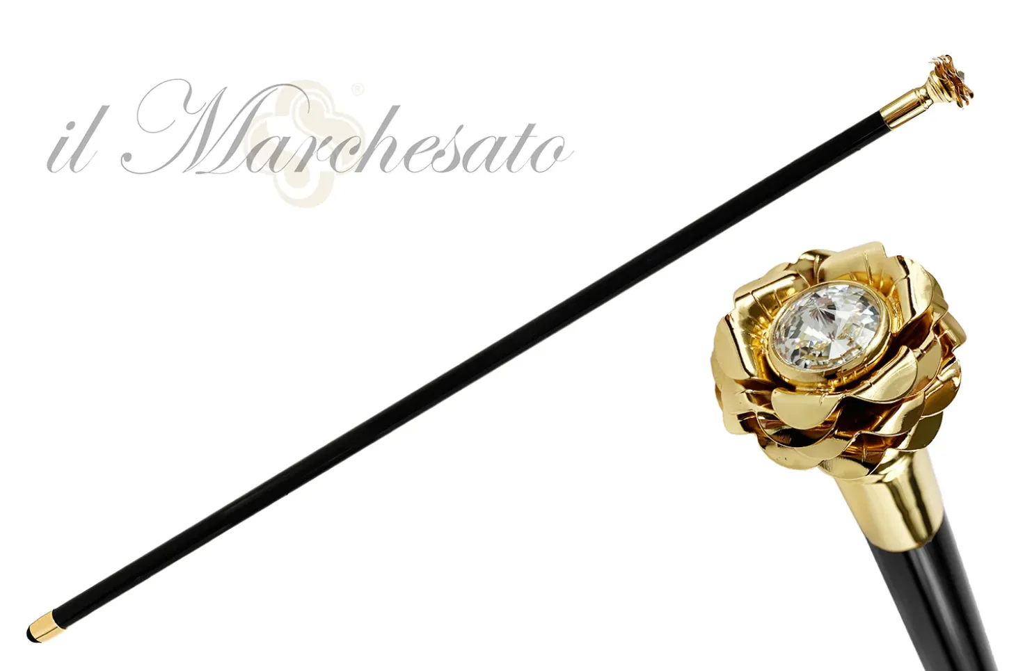 Walking Stick with Rose in golden brass