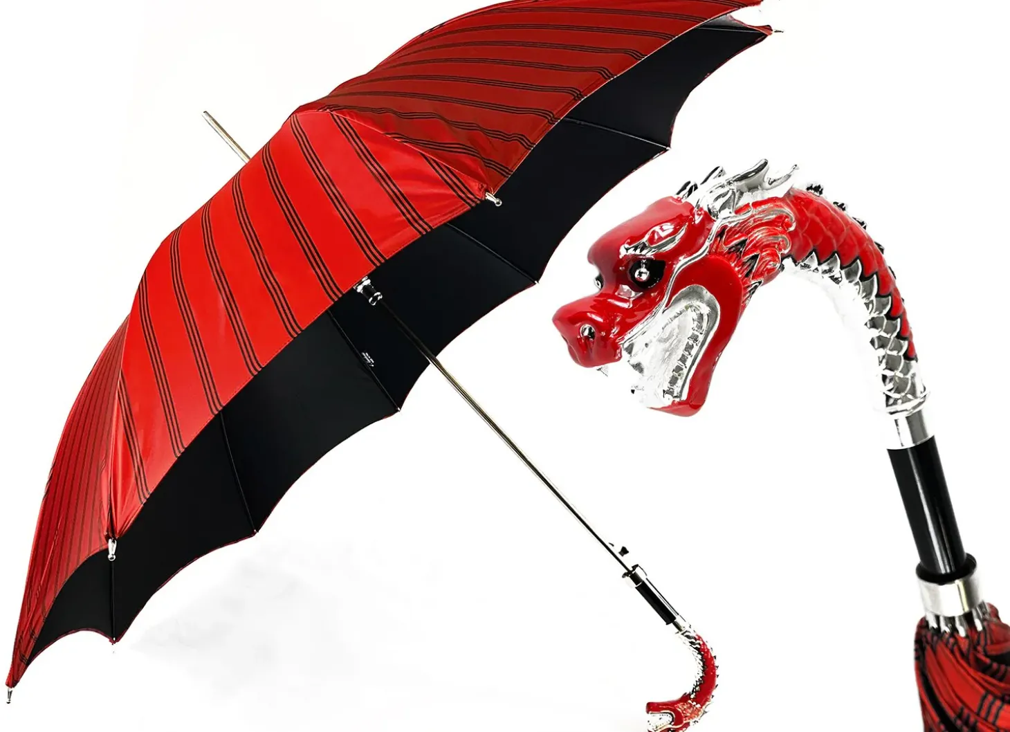 Wonderful umbrella with hand painted and silverplated 925 Dragon
